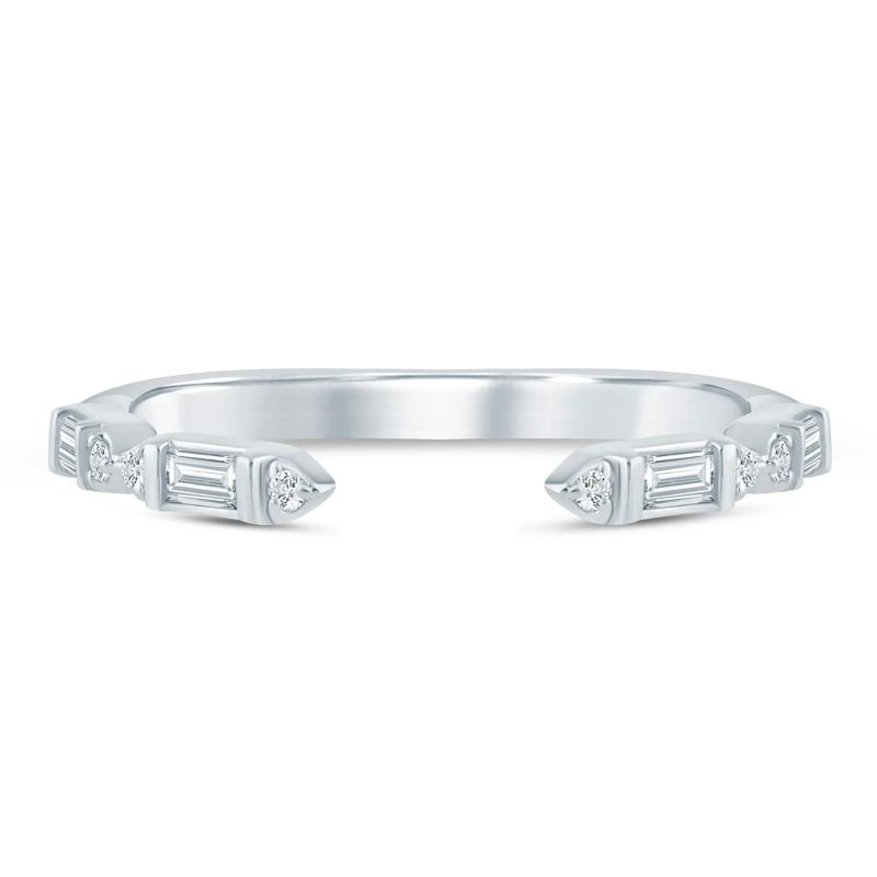 Lab Grown Diamond Baguette and Round Open Band in 14K White Gold &#40;1/7 ct. tw.&#41; – Image 1 of 3