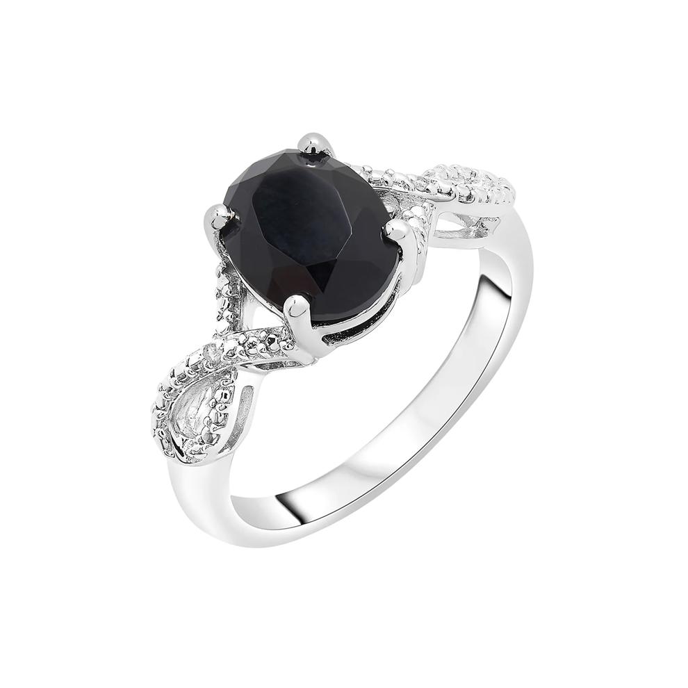 Oval Black Onyx Ring with Diamond Accents in Sterling Silver – Image 4 of 5