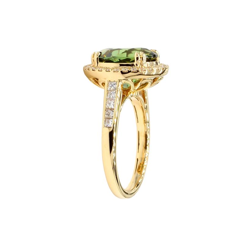 Green Tourmaline and Diamond Halo Ring in 18K Yellow Gold &#40;1/2 ct. tw.&#41; – Image 3 of 3