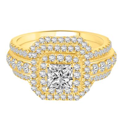 Diamond Double Halo Three-Piece Bridal Set in 14K Gold (2 ct. tw.)