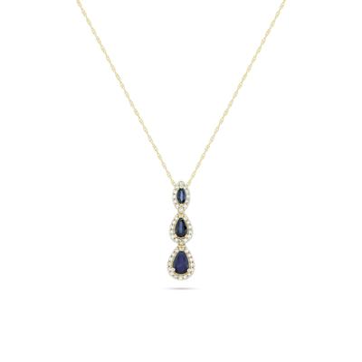 Blue Sapphire & Diamond Trio Drop Pendant Necklace in 10K Yellow Gold (1/5 ct. tw.)