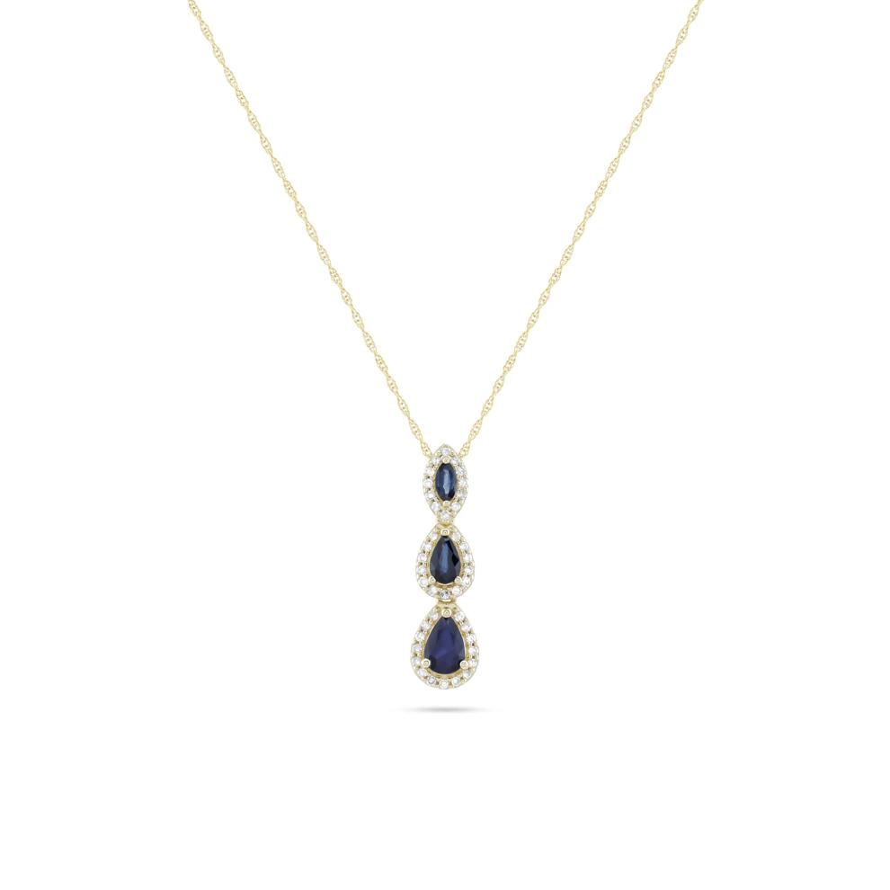 Blue Sapphire &amp; Diamond Trio Drop Pendant Necklace in 10K Yellow Gold (1/5 ct. tw.) – Image 1 of 4