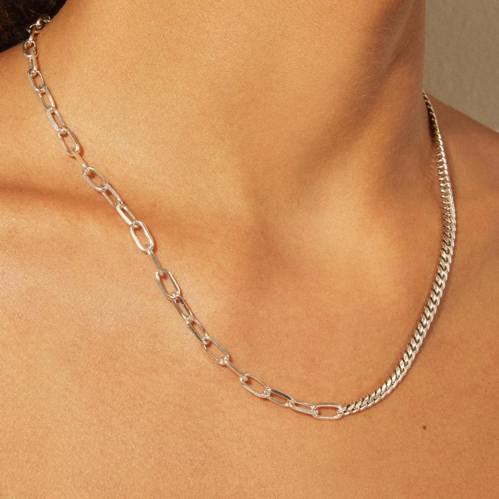 Curb and Paperclip Chain Necklace in Sterling Silver, 18" – Image 5 of 10