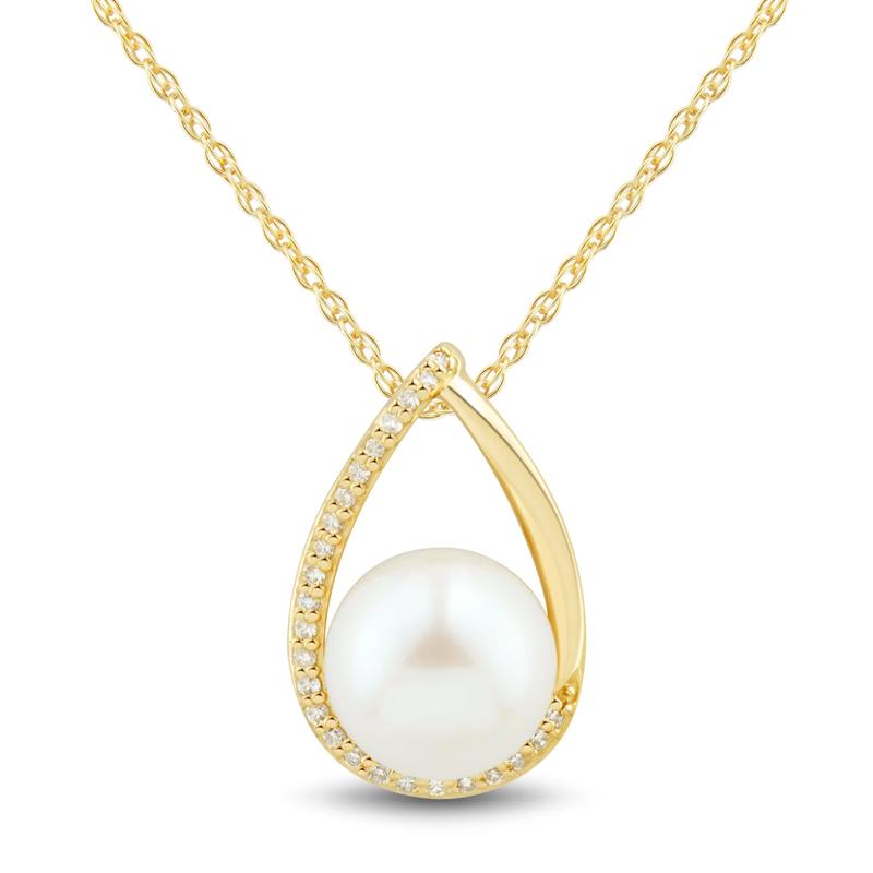 Freshwater Cultured Pearl and Diamond Accent Pendant in 10K Yellow Gold – Image 1 of 3