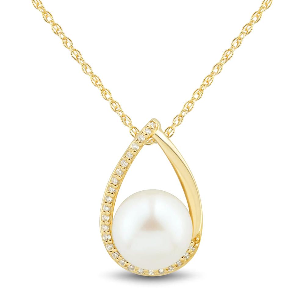 Freshwater Cultured Pearl and Diamond Accent Pendant in 10K Yellow Gold – Image 1 of 3