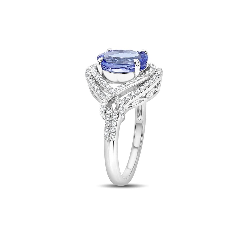 Tanzanite &amp; Diamond Halo Ring in 10K White Gold (1/3 ct. tw.) – Image 3 of 4