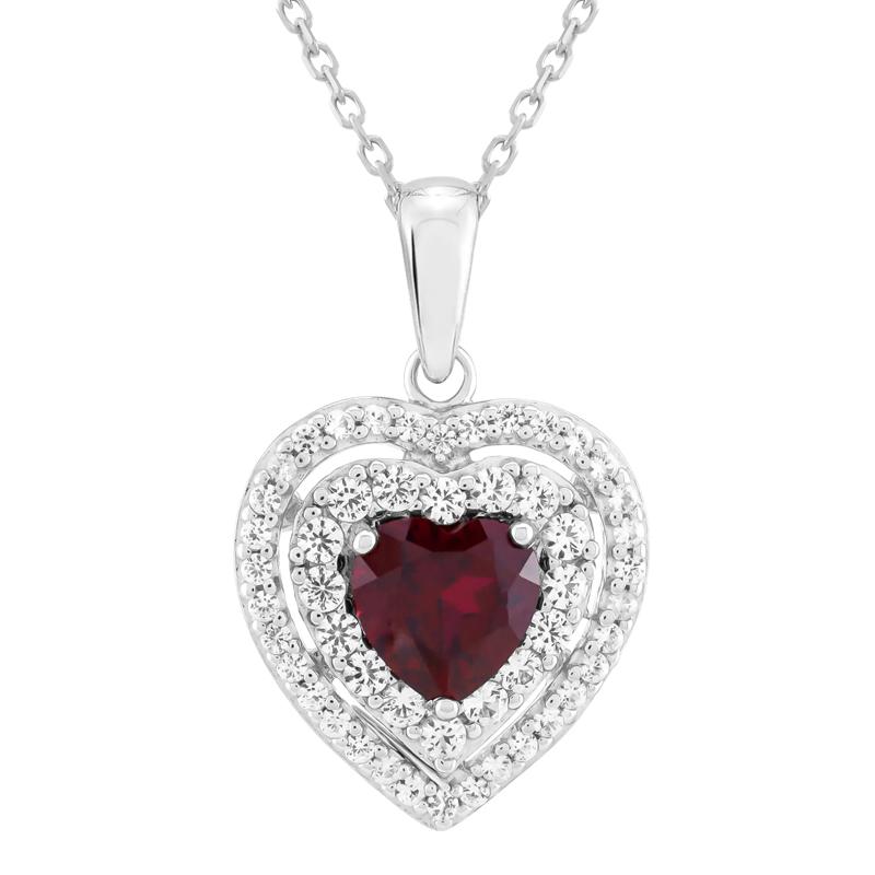 Heart Pendant with Lab-Created Ruby and Lab-Created White Sapphires in Sterling Silver – Image 1 of 3