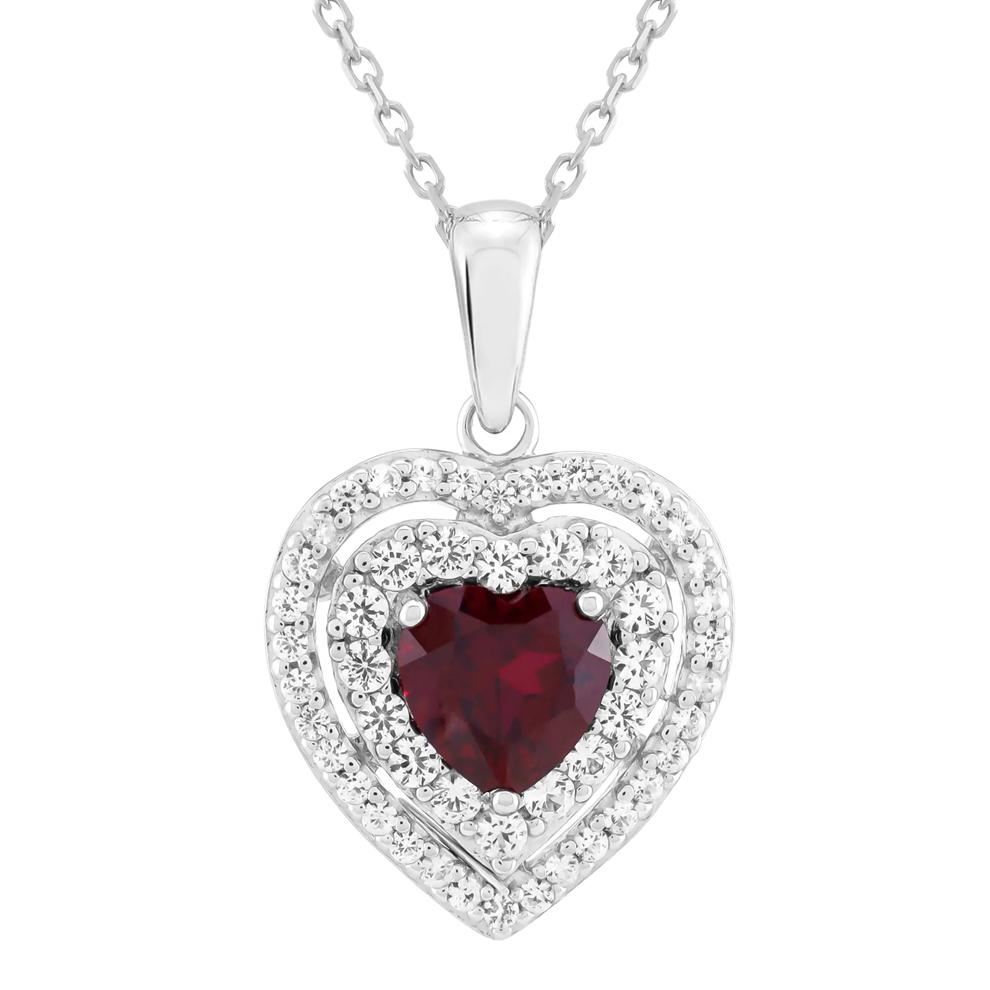 Heart Pendant with Lab-Created Ruby and Lab-Created White Sapphires in Sterling Silver – Image 1 of 3