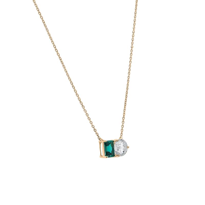 Lab-Created Emerald and Lab-Created White Sapphire Toi et Moi Two-Stone Necklace in Vermeil – Image 2 of 7
