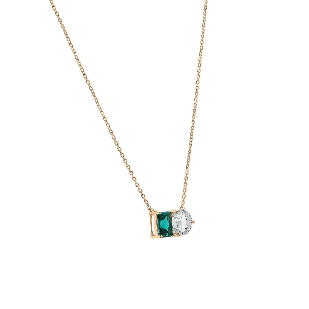 Lab-Created Emerald and Lab-Created White Sapphire Toi et Moi Two-Stone Necklace in Vermeil – Image 2 of 7
