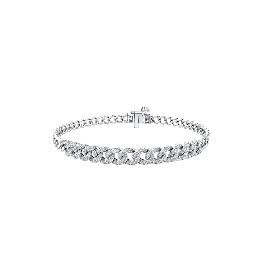 Diamond Cuban Link Chain Bracelet in Sterling Silver, 7" (1/2 ct. tw.) – Image 1 of 2