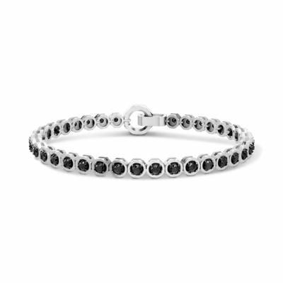 Men's Black Lab Grown Diamond Hex Nut Link Bracelet in Sterling Silver, 8" (3 1/3 ct. tw.)