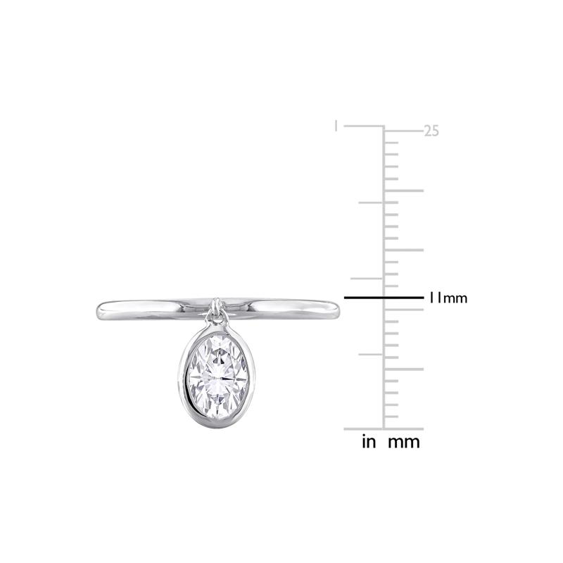 Lab-Created Moissanite Oval Bezel Dangle Ring in Sterling Silver – Image 6 of 6