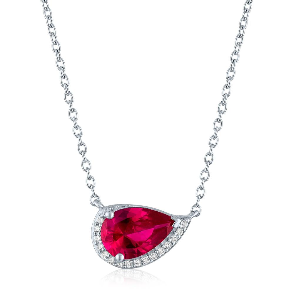 Lab-Created Ruby and Diamond Accent Pear-Shaped Half Halo Necklace in Sterling Silver – Image 1 of 3