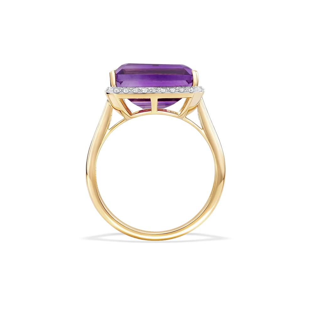 Amethyst &amp; Diamond Halo Ring in 10K Yellow Gold (1/10 ct. tw.) – Image 3 of 4