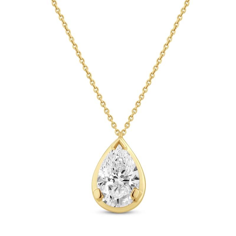Lab Grown Diamond Pear-Shaped Bezel Pendant in 14K Yellow Gold &#40;1/2 ct. tw.&#41; – Image 1 of 3
