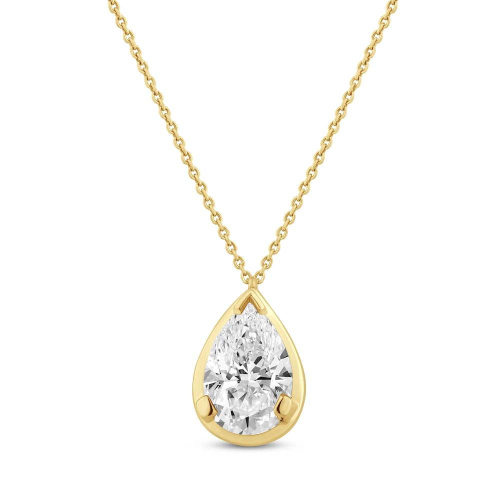 Lab Grown Diamond Pear-Shaped Bezel Pendant in 14K Yellow Gold (1/2 ct. tw.) – Image 1 of 3