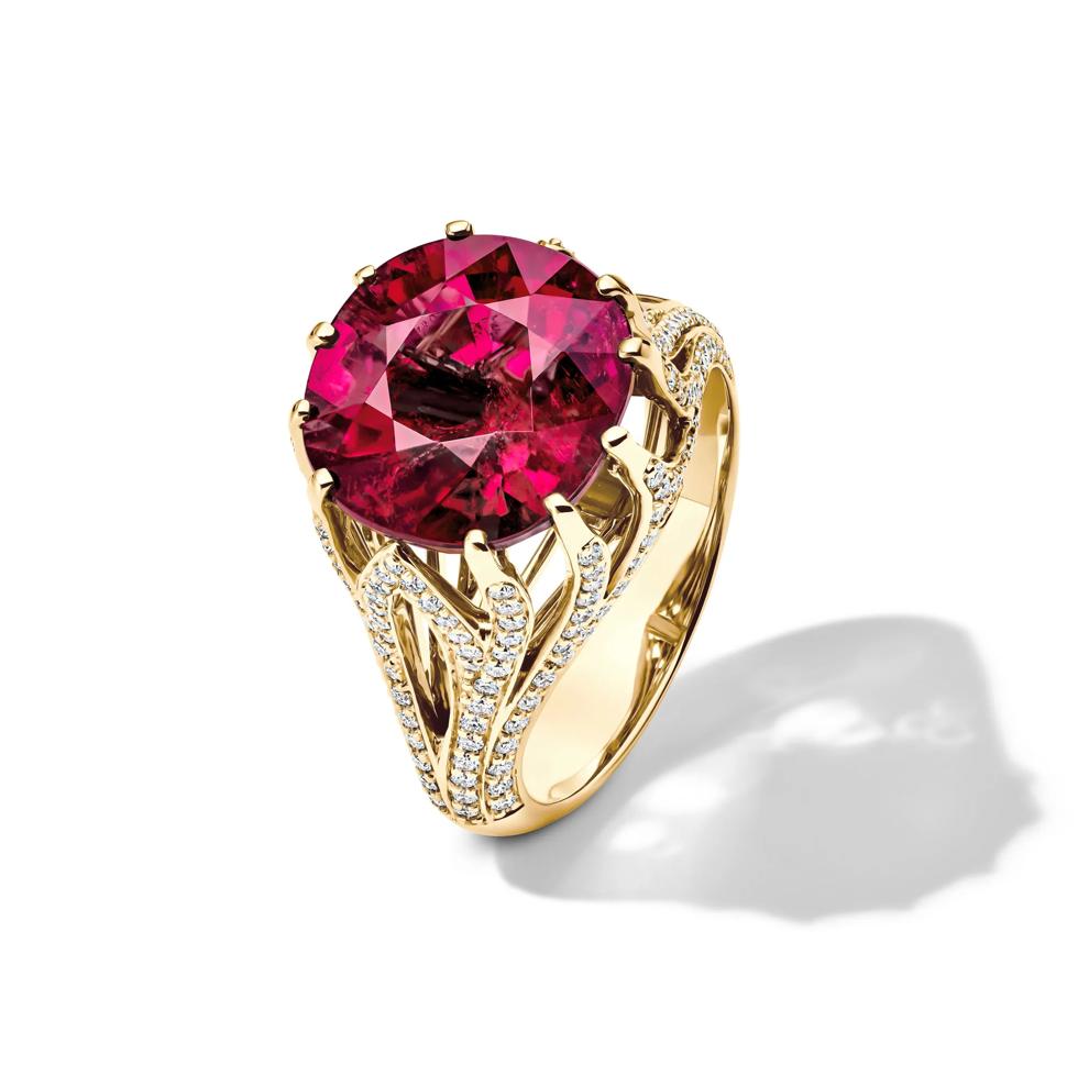 Rubellite Tourmaline &amp; Diamond Ring in 14K Yellow Gold (7/8 ct. tw.) – Image 4 of 4