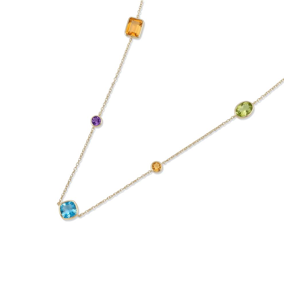 Multi-Gemstone Station Necklace in 10K Yellow Gold – Image 4 of 4
