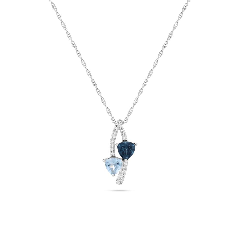 London Blue Topaz, Blue Topaz &amp; Lab-Created White Sapphire Trillion Pendant Necklace in Sterling Silver – Image 1 of 4