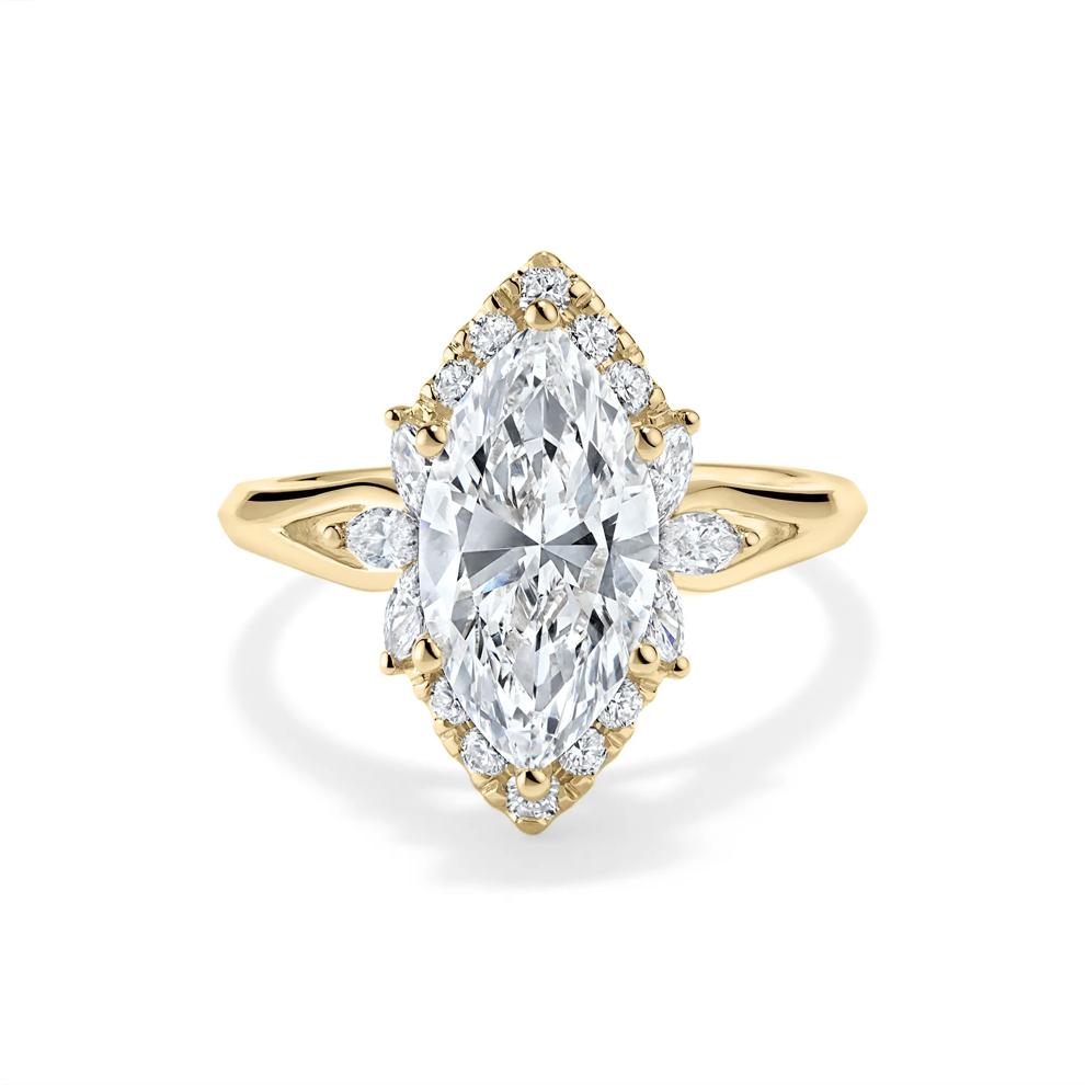 Lab Grown Diamond Marquise Halo Engagement Ring in 14K Yellow Gold (3 ct. tw.) – Image 1 of 4