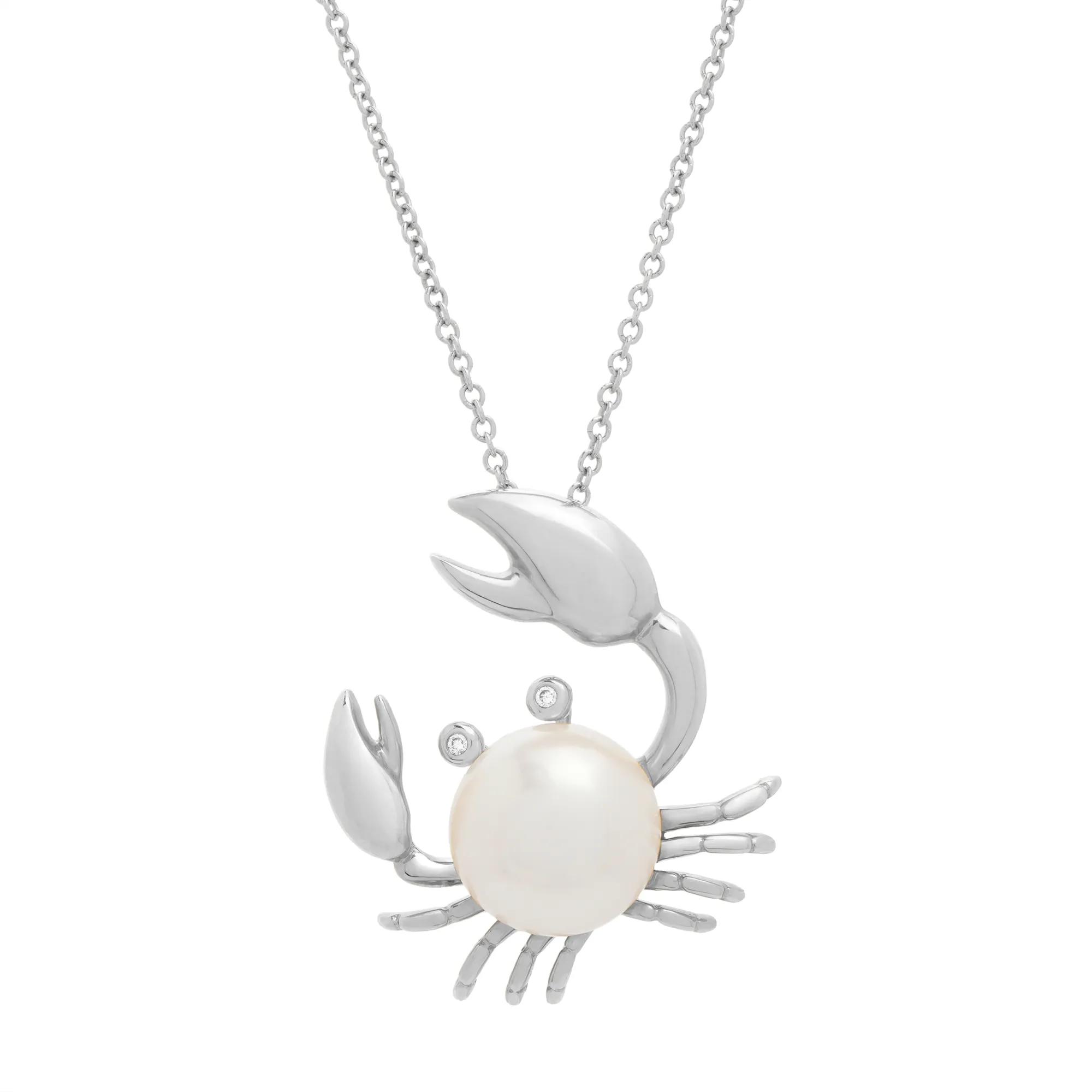 Freshwater Cultured Pearl & Diamond Accent Crab Pendant Necklace