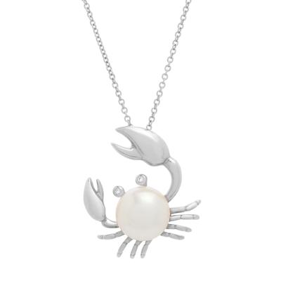 Freshwater Cultured Pearl & Diamond Accent Crab Pendant Necklace in Sterling Silver