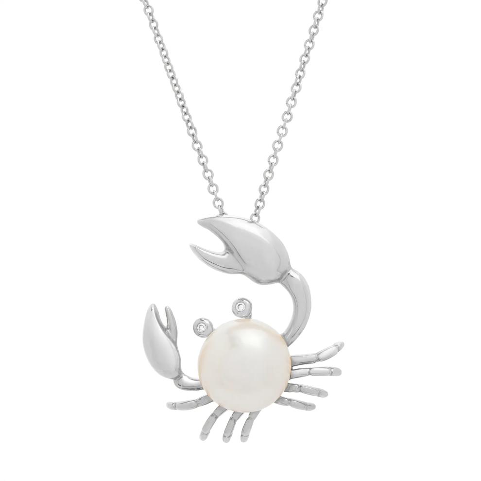 Freshwater Cultured Pearl &amp; Diamond Accent Crab Pendant Necklace in Sterling Silver – Image 1 of 3
