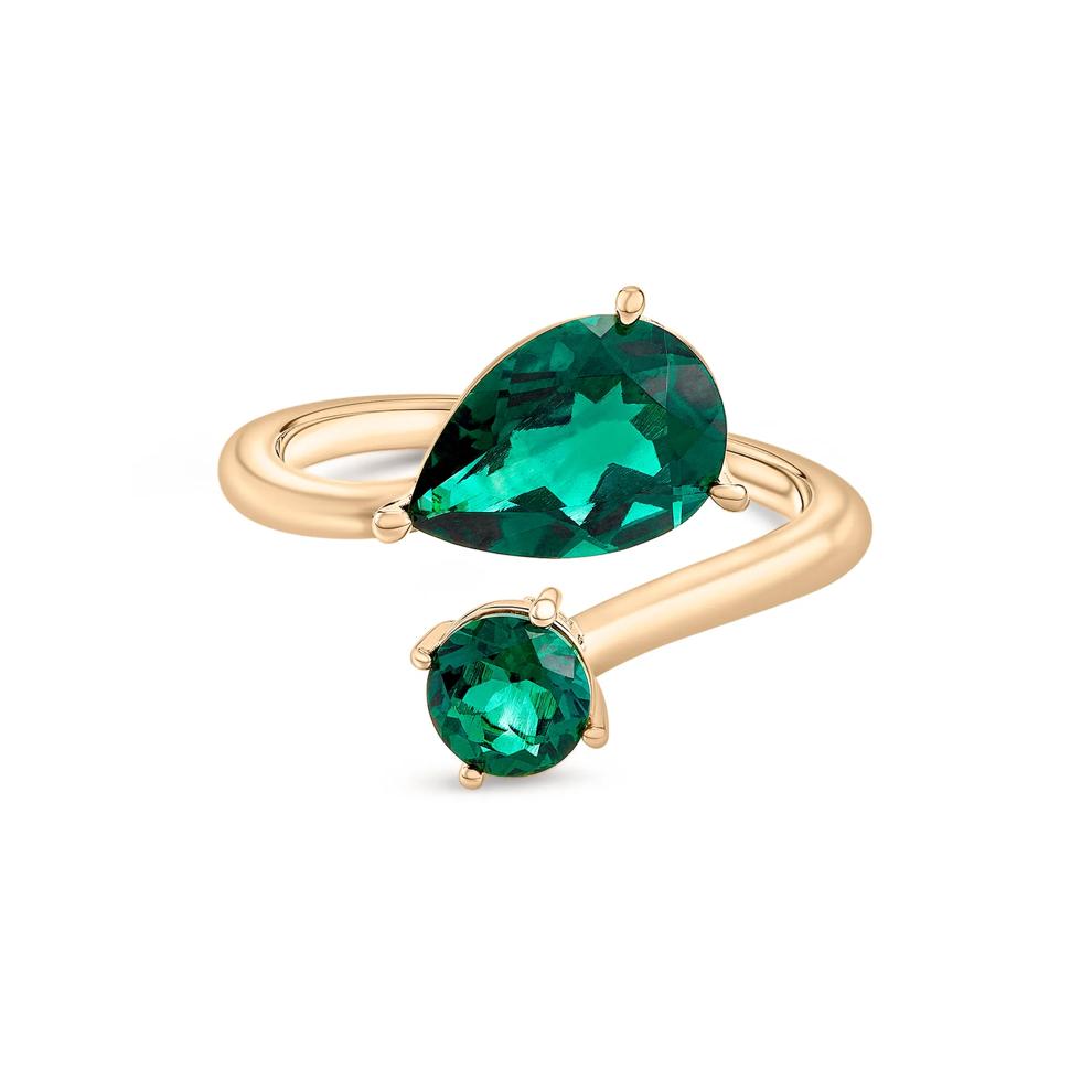 Lab-Created Emerald Bypass Ring in 14K Gold Vermeil – Image 1 of 4
