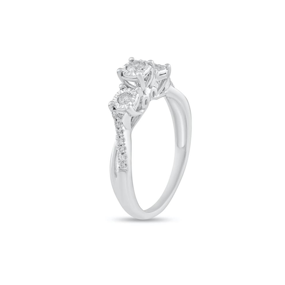 Diamond Illusion Plate Three-Stone Ring in Sterling Silver (1/4 ct. tw.) – Image 4 of 4