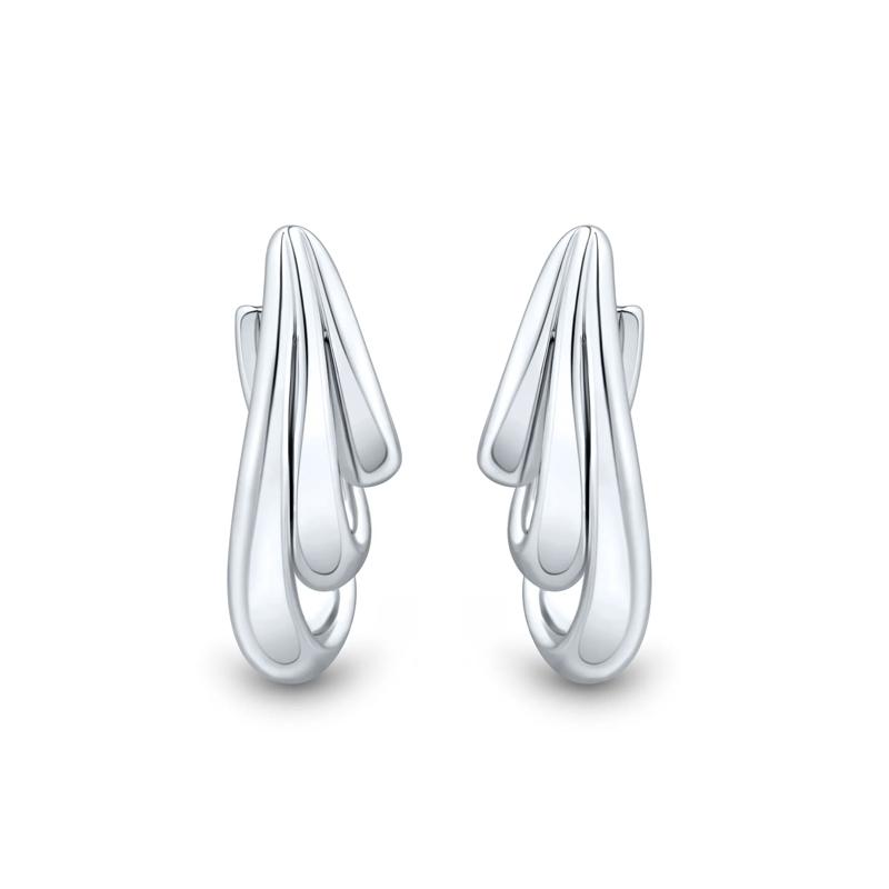 Graduated Triple-Row Hoop Earrings in Sterling Silver – Image 1 of 2