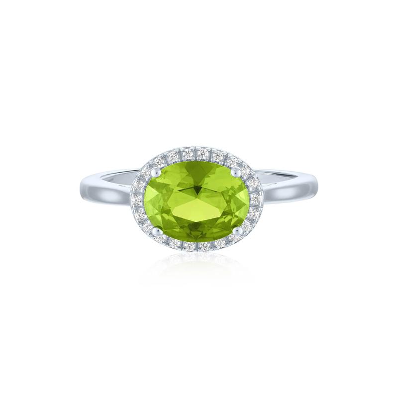 Peridot and Diamond Accent Halo Ring in Sterling Silver – Image 1 of 3