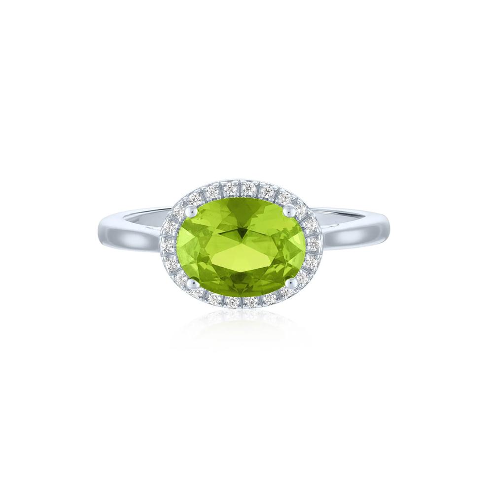 Peridot and Diamond Accent Halo Ring in Sterling Silver – Image 1 of 3