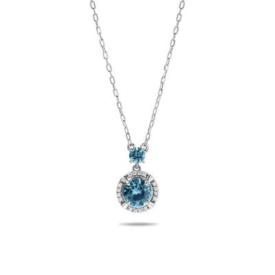 Montana Blue Sapphire & Diamond Accent Halo Pendant Necklace in 10K White Gold