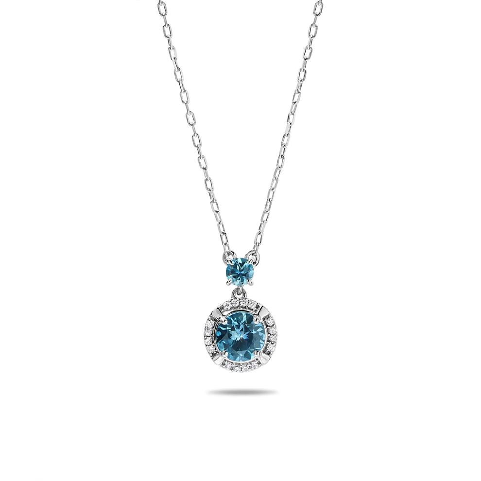 Montana Blue Sapphire &amp; Diamond Accent Halo Pendant Necklace in 10K White Gold – Image 1 of 4