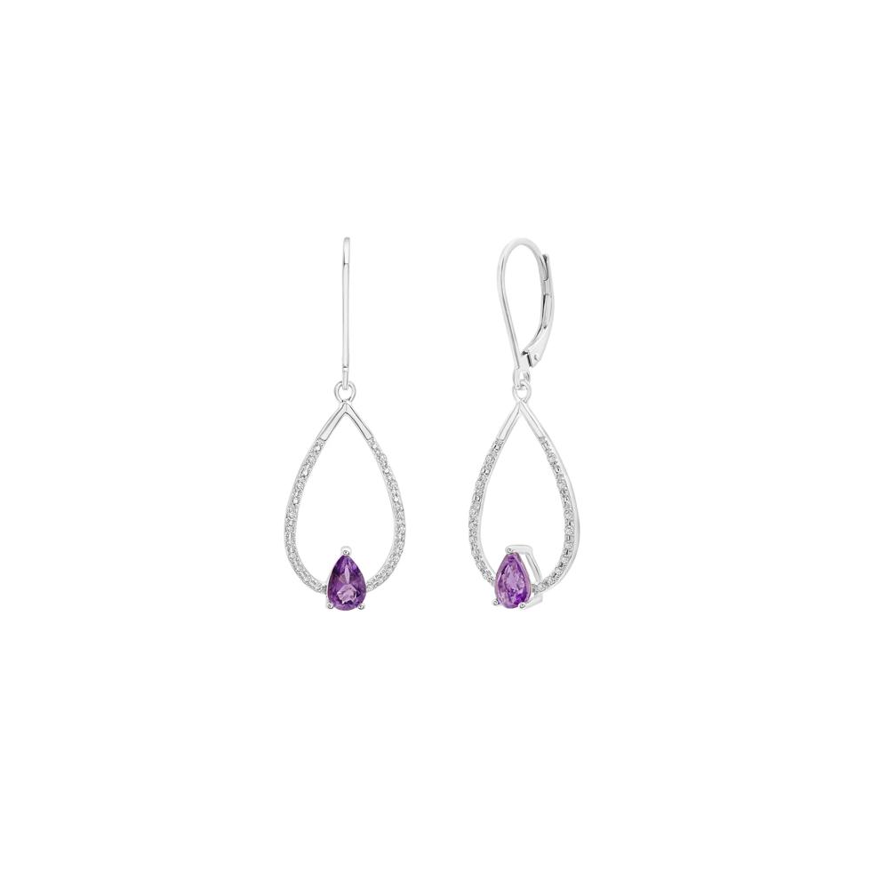 Amethyst and Diamond Drop Earrings in Sterling Silver (1/10 ct. tw.) – Image 1 of 1