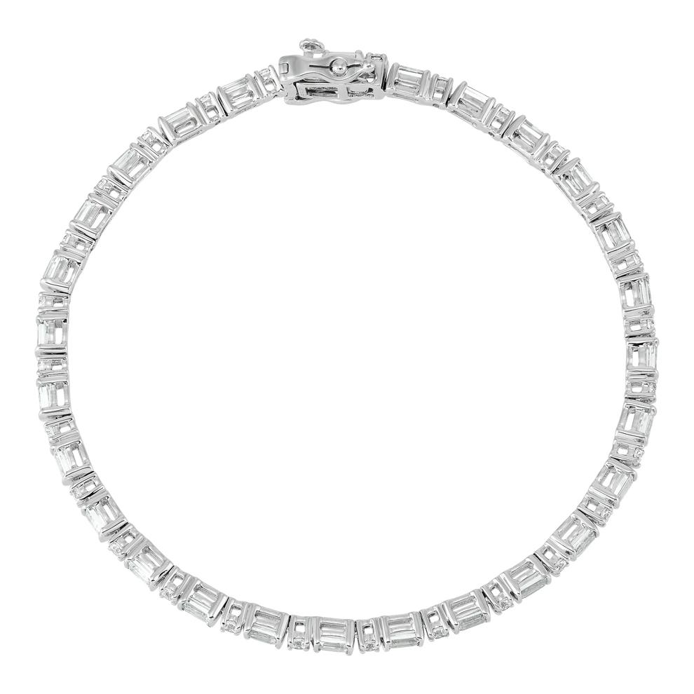Lab Grown Diamond Emerald-Cut and Round Bracelet in 10K White Gold (4 ct. tw.) – Image 2 of 2