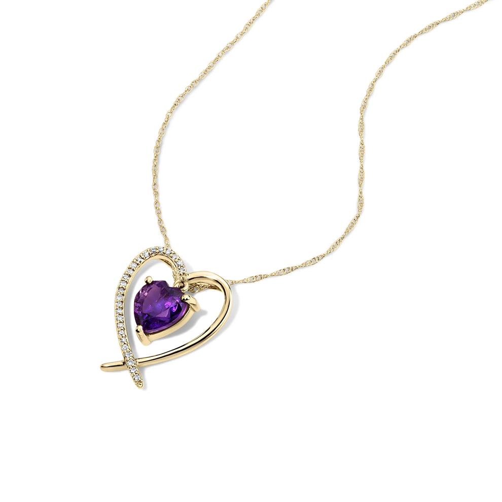 Purple Amethyst &amp; Diamond Accent Heart Pendant Necklace in 10K Yellow Gold – Image 4 of 4