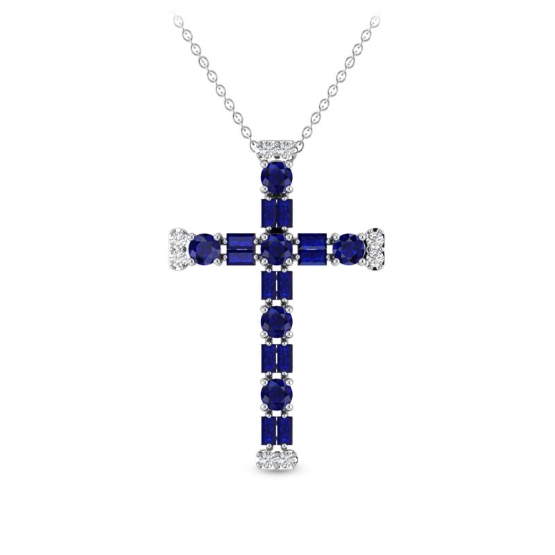 Blue Sapphire &amp; Diamond Accent Cross Pendant in 10K White Gold – Image 1 of 2