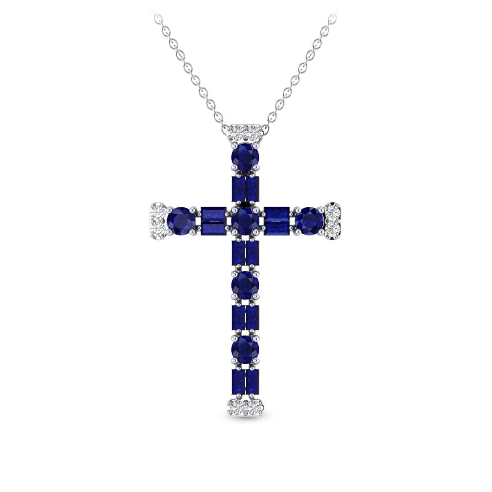 Blue Sapphire &amp; Diamond Accent Cross Pendant in 10K White Gold – Image 1 of 2