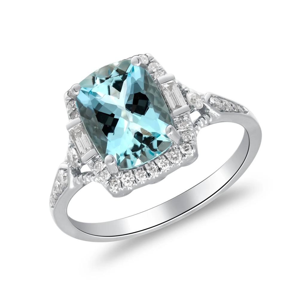 Aquamarine &amp; Diamond Halo Ring in 10K White Gold (1/4 ct. tw.) – Image 5 of 5