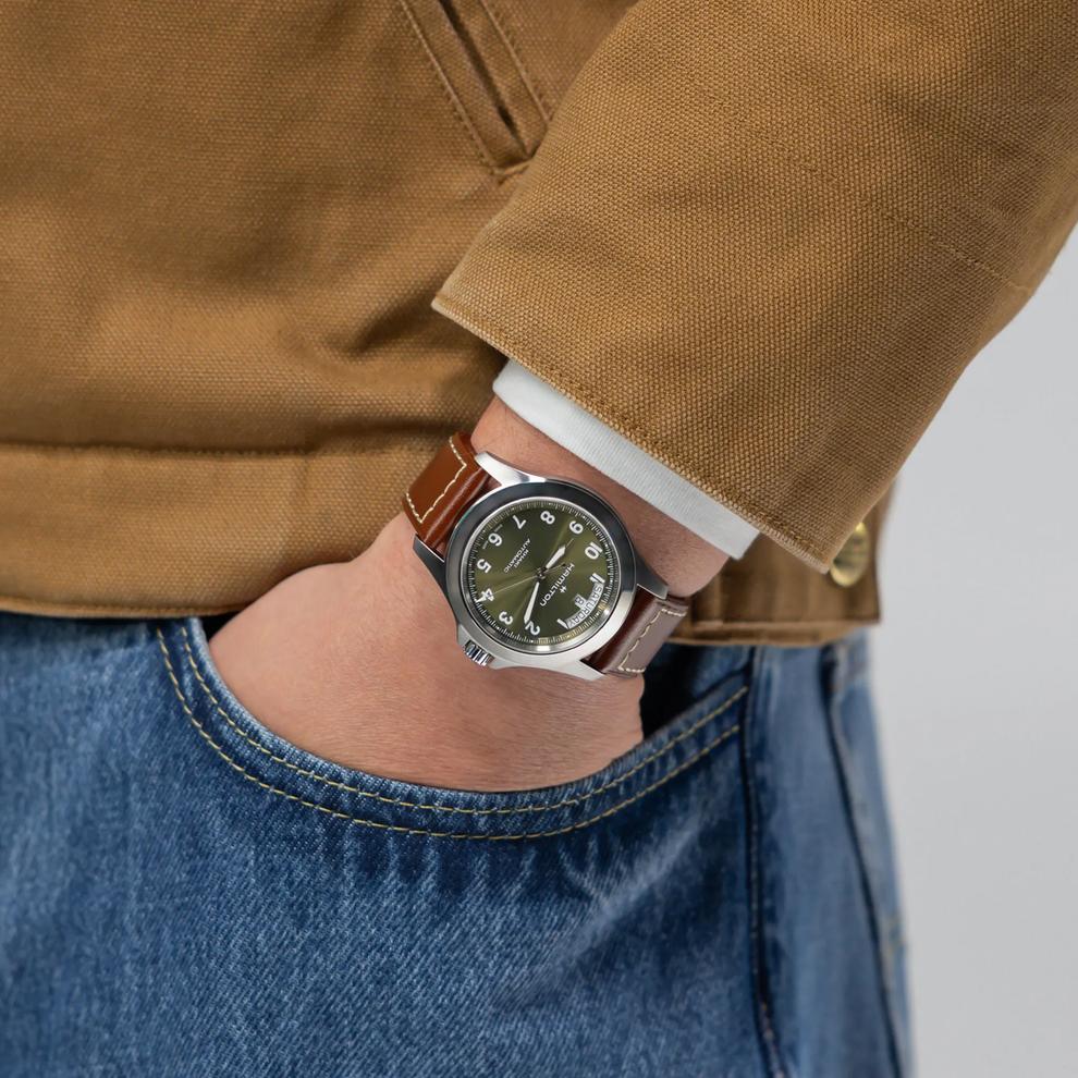 Khaki Field King Day-Date Watch with Brown Leather Strap – Image 4 of 4
