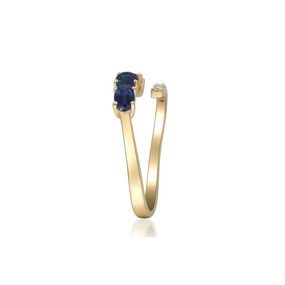 Blue Sapphire and Diamond Bypass Ring in 10K Yellow Gold (1/10 ct. tw.) – Image 3 of 4