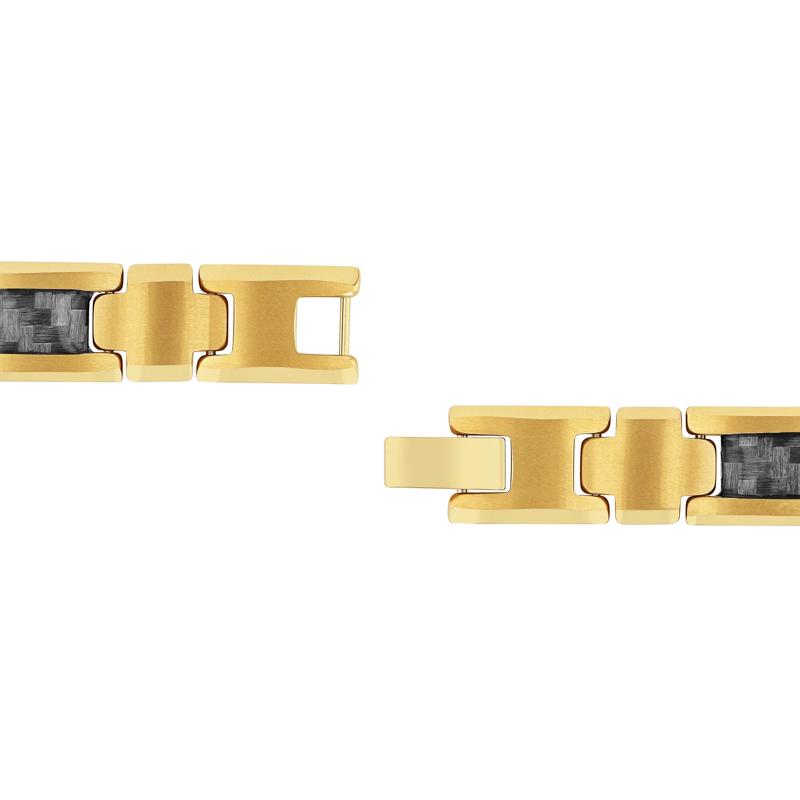 Men&#39;s Carbon Fiber Bracelet in Tungsten and Yellow Gold-Tone Ion-Plated Stainless Steel – Image 3 of 3