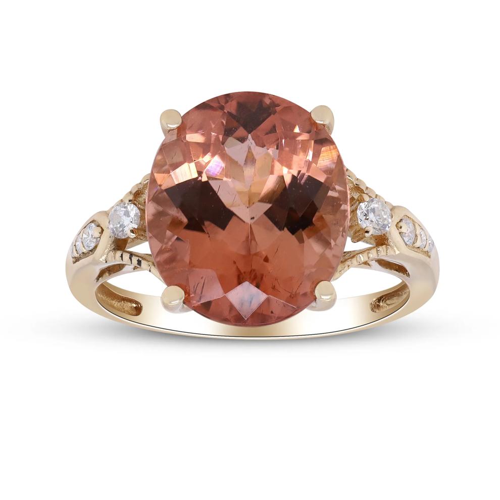 Oval Pink Tourmaline &amp; Round Diamond Ring in 14K Yellow Gold (1/8 ct. tw.) – Image 5 of 5