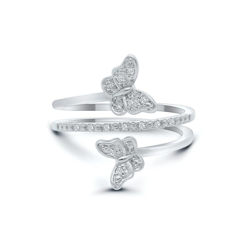 Double Butterfly Diamond Ring in Sterling Silver – Image 1 of 4