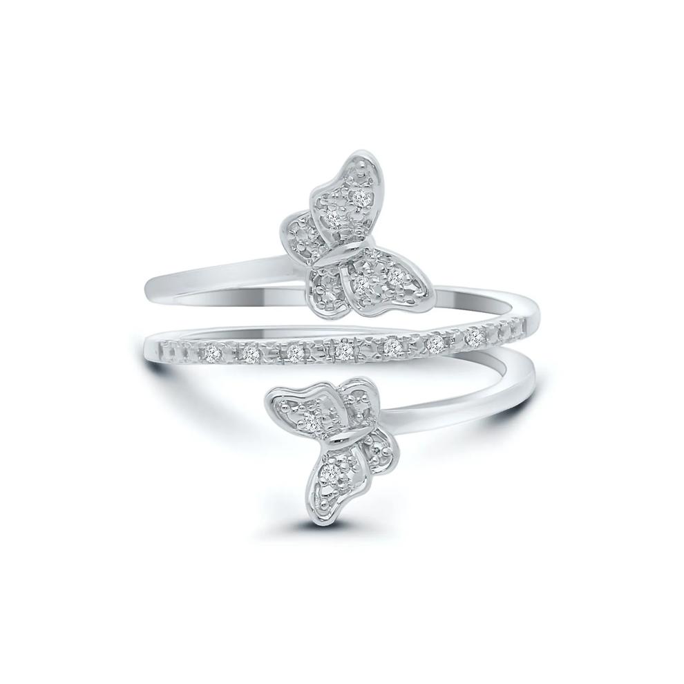Double Butterfly Diamond Ring in Sterling Silver – Image 1 of 4