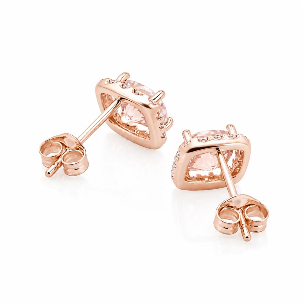 Morganite &amp; Diamond Halo Earrings in 10K Rose Gold (1/7 ct. tw.) – Image 2 of 2