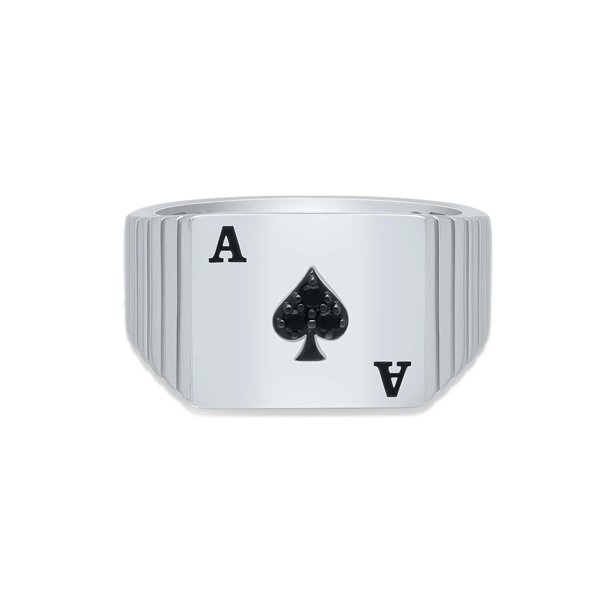 Men's Black Diamond Accent Ace of Spades Card Ring in Black Rhodium ...