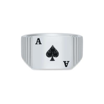 Men's Black Diamond Accent Ace of Spades Card Ring in Black Rhodium Sterling Silver